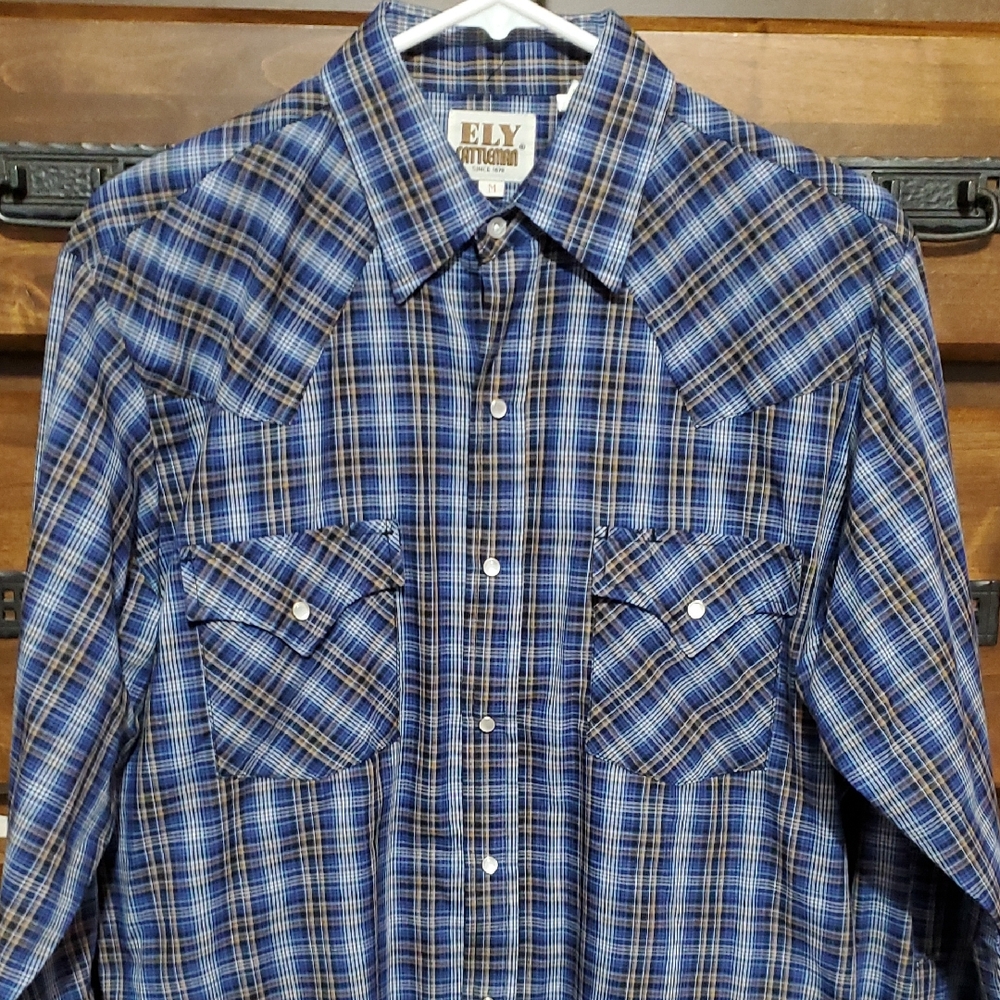 Ely Cattleman Blue Plaid Western Cowboy Shirt